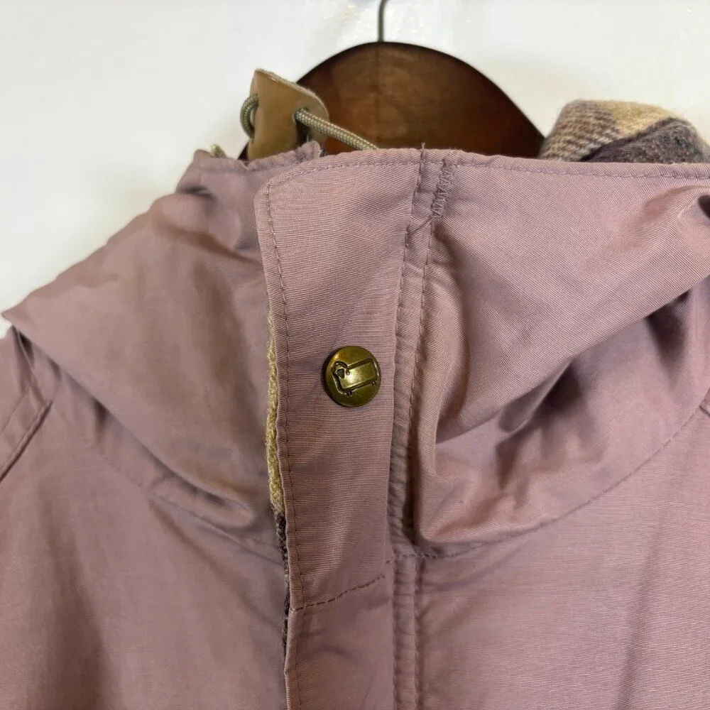 Vintage Woolrich Field Jacket Womens Size M Pink Hooded Wool Plaid Line 80s - Picture 2 of 5